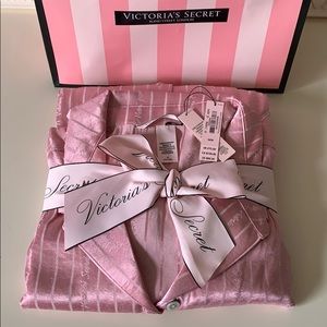 Victoria’s Secret Satin V logo PJ set pink striped